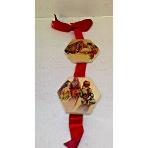 Vintage 1949 Plaster Christmas Ornament Navity Oxagon Shape Handmade